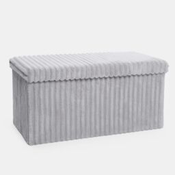 OHS Storage Box Lid Ottoman Folding Ribbed Fleece Footstool Tub in Light Grey - thumbnail 3