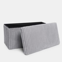 OHS Storage Box Lid Ottoman Folding Ribbed Fleece Footstool Tub in Light Grey - thumbnail 4