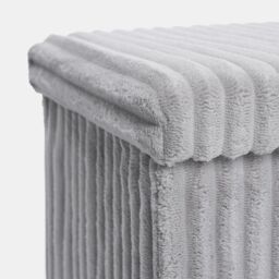 OHS Storage Box Lid Ottoman Folding Ribbed Fleece Footstool Tub in Light Grey - thumbnail 6