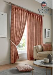 Luxury Living Modern Geometric Two-Tone Jacquard Lined Pencil Pleat Taped Curtains in Terracotta - Size: 117 cm width x 229 cm drop - thumbnail 1