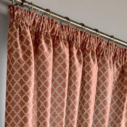 Luxury Living Modern Geometric Two-Tone Jacquard Lined Pencil Pleat Taped Curtains in Terracotta - Size: 117 cm width x 229 cm drop - thumbnail 2