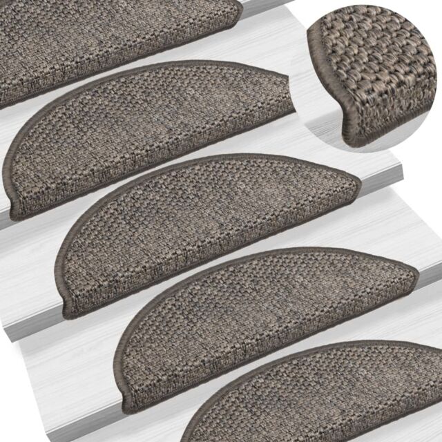 Berkfield Home Stair Mats Self-adhesive Sisal-Look 15 pcs 56x17x3 cm Brown Beige - Size: Medium - image 1