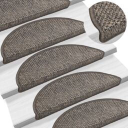 Berkfield Home Stair Mats Self-adhesive Sisal-Look 15 pcs 56x17x3 cm Brown Beige - Size: Medium - thumbnail 1