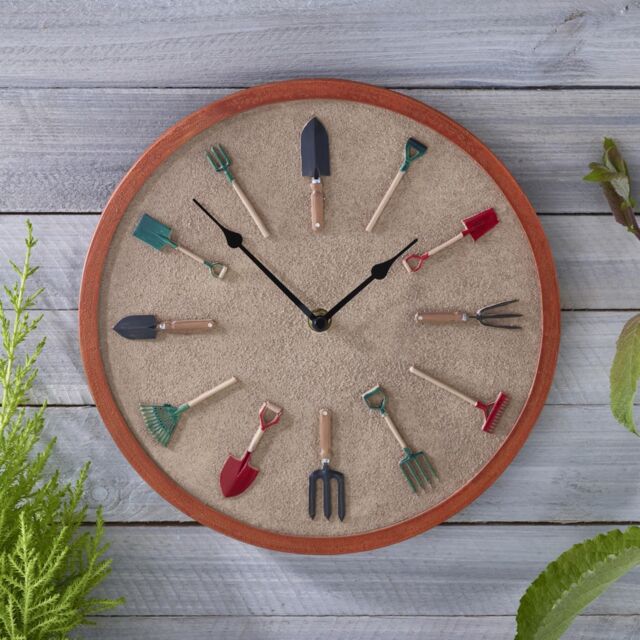 mysmartbuy 12in Garden Tool Wall Clock - 30 cm Decorative Clock with Outdoor Weather Resistance in Natural - image 1