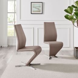 FurnitureboxUK Set of 2 Willow Contemporary Z Shaped Faux Leather Dining Chairs With Silver Chrome Metal Legs in Beige - thumbnail 3