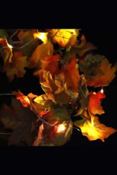 Living and Home 1.8m Autumn Garland with Maple Leaves & Pumpkins, Fall Vine Decoration with 2m LED Lights in Orange - thumbnail 4