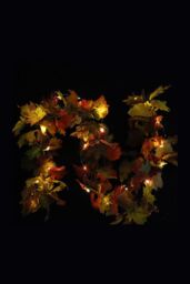 Living and Home 1.8m Autumn Garland with Maple Leaves & Pumpkins, Fall Vine Decoration with 2m LED Lights in Orange - thumbnail 3