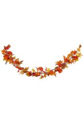 Living and Home 1.8m Autumn Garland with Maple Leaves & Pumpkins, Fall Vine Decoration with 2m LED Lights in Orange - thumbnail 6
