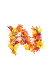 Living and Home 1.8m Autumn Garland with Maple Leaves & Pumpkins, Fall Vine Decoration with 2m LED Lights in Orange - thumbnail 1
