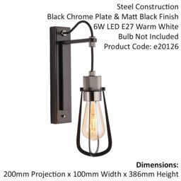 Loops 2 PACK Matt Black Industrial Wall Light - Black Chrome Knurled Lamp Holder - thumbnail 2