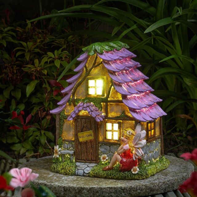 mysmartbuy Solar Powered Flower Lodge Fairy House LED Light Up Garden Ornament - image 1