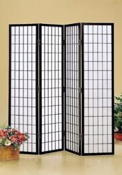 Living and Home 4-Panel Black Solid Wood Folding Room Divider Screen - thumbnail 2