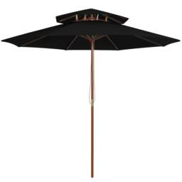 Berkfield Home Elegant Double Decker Parasol with Wooden Pole Black 270 cm - thumbnail 2