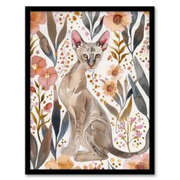Artery8 Cat Lover Oriental Shorthair with Anemone Flowers Framed Wall Art in Pink - Size: A4 - thumbnail 1