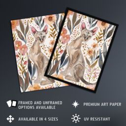 Artery8 Cat Lover Oriental Shorthair with Anemone Flowers Framed Wall Art in Pink - Size: A4 - thumbnail 2