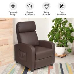 Costway Recliner Armchair W/ Reclining Function Upholstered Padded Single Sofa in Brown - thumbnail 4
