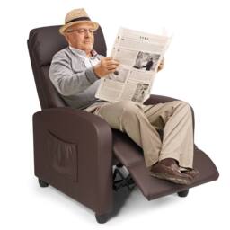Costway Recliner Armchair W/ Reclining Function Upholstered Padded Single Sofa in Brown