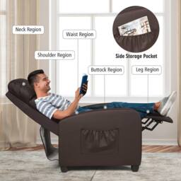 Costway Recliner Armchair W/ Reclining Function Upholstered Padded Single Sofa in Brown - thumbnail 3