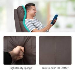 Costway Recliner Armchair W/ Reclining Function Upholstered Padded Single Sofa in Brown - thumbnail 6