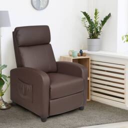 Costway Recliner Armchair W/ Reclining Function Upholstered Padded Single Sofa in Brown - thumbnail 9