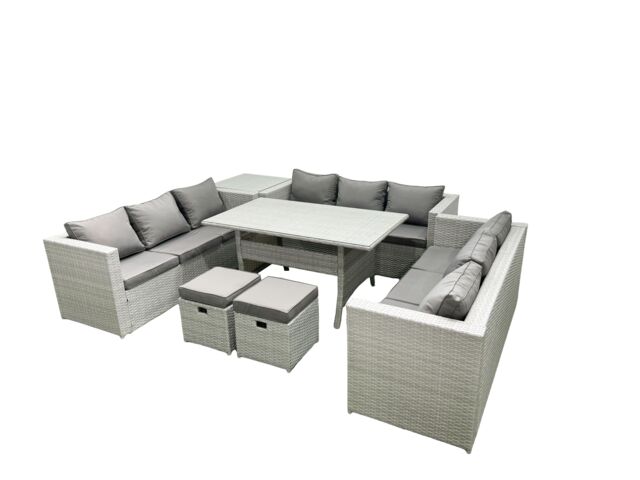 Fimous Rattan Garden Outdoor Furniture Set 11 Seater Garden Sofa Rectangulr Dining Table Set with 2 Small Footstool Side Table Light Grey Mixed - image 1