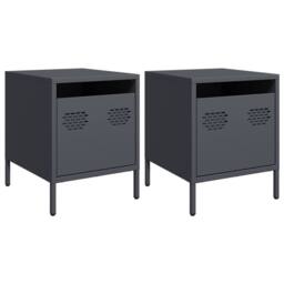 Berkfield Home Timeless Bedside Cabinets¬†2 pcs Anthracite 35x39x43.5 cm Steel in Dark Grey - thumbnail 3