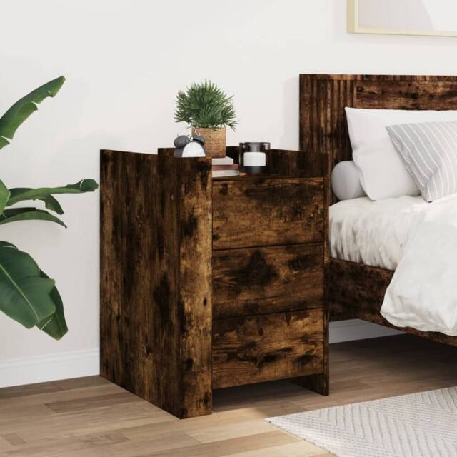 Berkfield Home Decorative Bedside Cabinet Smoked Oak 45x50x65 cm Engineered Wood in Brown - Size: 45 x 50 x 65 cm - image 1