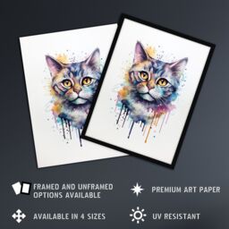 "Artery8 Wall Art Print British Shorthair Cat Lovers Gift Watercolour Pet Portrait Painting Artwork Art Framed - Size: W12"" x H16""" - thumbnail 2