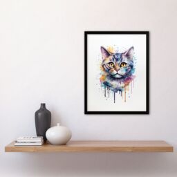 "Artery8 Wall Art Print British Shorthair Cat Lovers Gift Watercolour Pet Portrait Painting Artwork Art Framed - Size: W12"" x H16""" - thumbnail 4