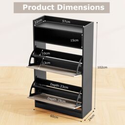 Gymax Wooden Shoe Cabinet With 2 Flip Drawers Narrow Shoe Rack Organizer in Black - thumbnail 2