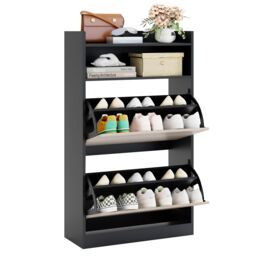 Gymax Wooden Shoe Cabinet With 2 Flip Drawers Narrow Shoe Rack Organizer in Black