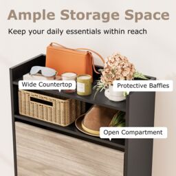 Gymax Wooden Shoe Cabinet With 2 Flip Drawers Narrow Shoe Rack Organizer in Black - thumbnail 5
