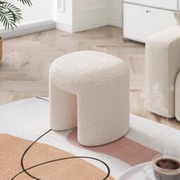 KORVIXA Plush Upholstery Pouffe Footstool in White - Size: 100 cm - thumbnail 5