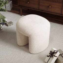 KORVIXA Plush Upholstery Pouffe Footstool in White - Size: 100 cm - thumbnail 1