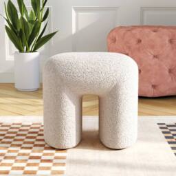 KORVIXA Plush Upholstery Pouffe Footstool in White - Size: 100 cm - thumbnail 4