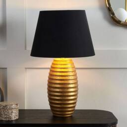 Wyld and Coco Table Lamp - Gold Porcelain Base Black Fabric Empire Shade - thumbnail 1