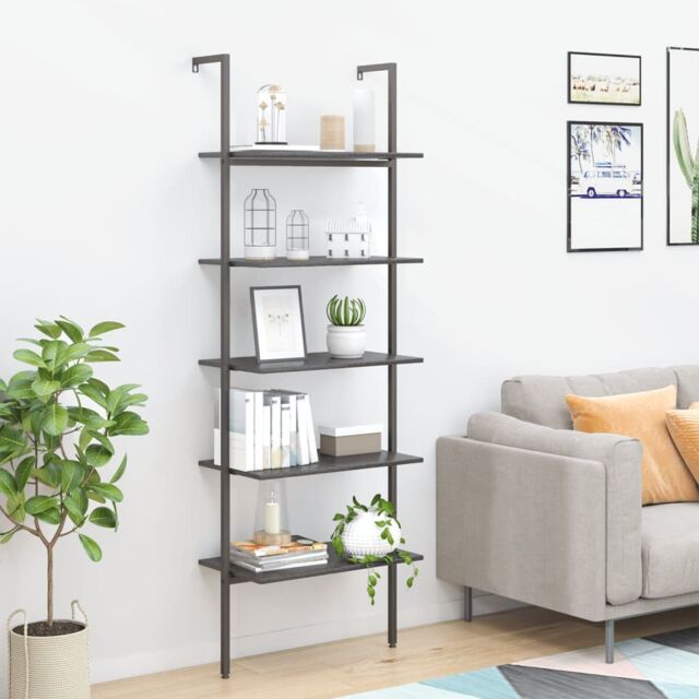 Berkfield Home 5-Tier Leaning Shelf Black 64x35x185 cm - Size: 64 x 35 x 185 cm - image 1