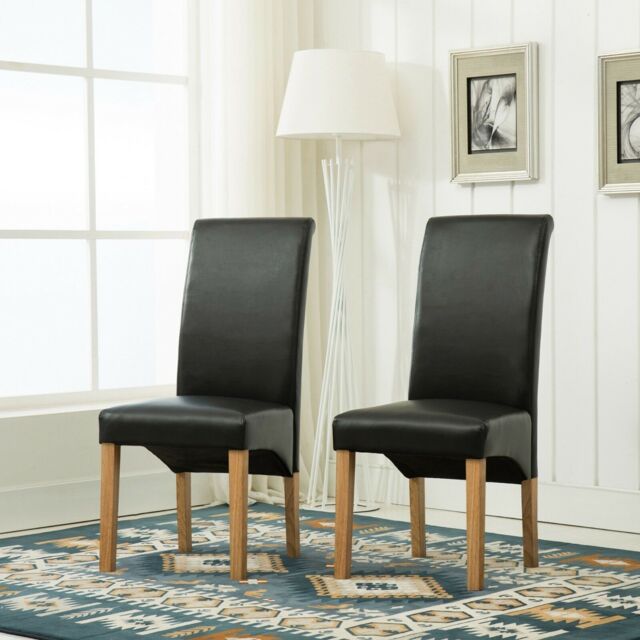 MCC Direct Set of 2 Top Scroll High Back Leather Dining Chairs in Black - image 1