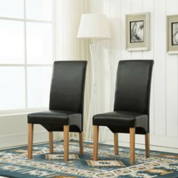 MCC Direct Set of 2 Top Scroll High Back Leather Dining Chairs in Black
