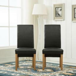 MCC Direct Set of 2 Top Scroll High Back Leather Dining Chairs in Black - thumbnail 2