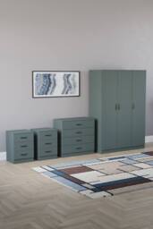 Home Discount Vida Designs 4Pc Bedroom Set 2x3Drawer Bedside, 4Drawer, 3 Dr Wardrobe in Green