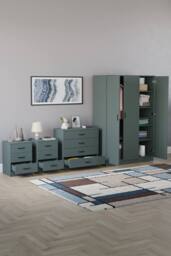 Home Discount Vida Designs 4Pc Bedroom Set 2x3Drawer Bedside, 4Drawer, 3 Dr Wardrobe in Green - thumbnail 2