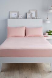 Serene 'Plain Dyed' Soft Touch 32cm Fitted Bed Sheet in Light Pink - Size: King - thumbnail 3