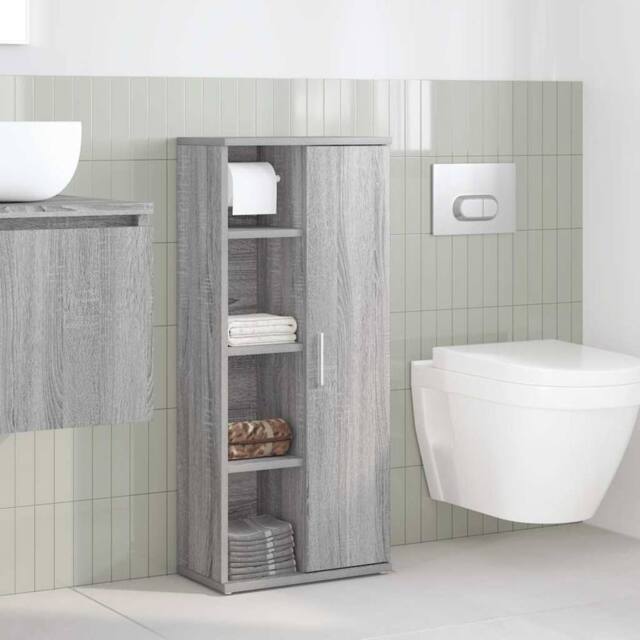 Berkfield Home Durable Bathroom Cabinet with Roll Holder Grey Sonoma 39x22x90 cm - Size: 39 x 22 x 90 cm - image 1