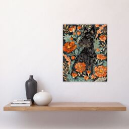 "Artery8 Stylised Scottish Terrier Dog with Peony Flowers Wall Art Print in Orange - Size: W24"" x H32""" - thumbnail 4