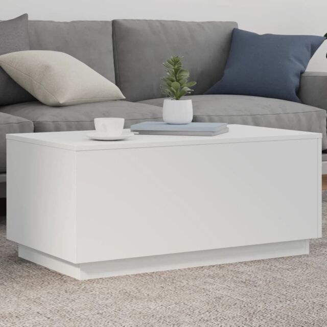 Berkfield Home Coffee Table with LED Lights White 90x50x40 cm - Size: 90 x 50 x 40 cm - image 1