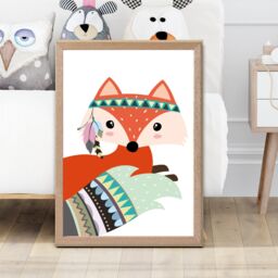 ARTZE Peeking Red Fox Tribal Animal Framed Print SIZE: A4 with Oak Frame - thumbnail 2