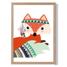 ARTZE Peeking Red Fox Tribal Animal Framed Print SIZE: A4 with Oak Frame