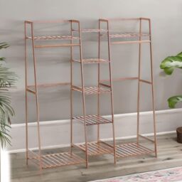 FURNOS Large Bamboo Open Wardrobe Garment Rail With Storage Shelves in Natural - thumbnail 4