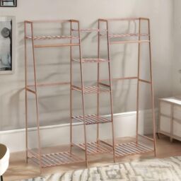 FURNOS Large Bamboo Open Wardrobe Garment Rail With Storage Shelves in Natural - thumbnail 2